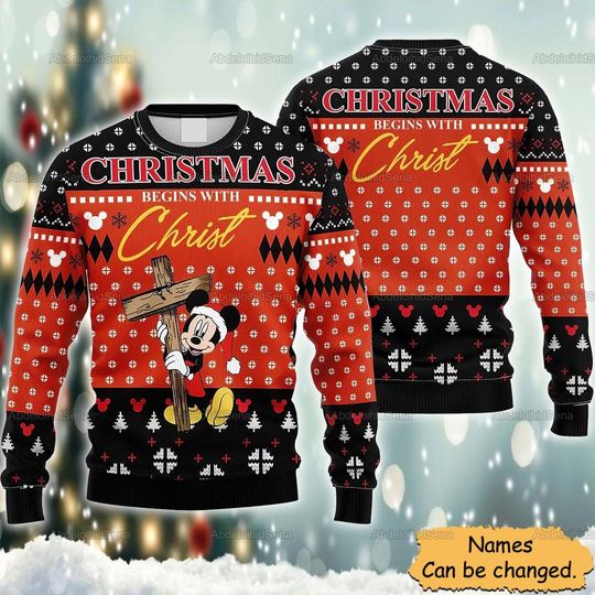 Discover Disney Mickey Ugly Sweater, Christmas Mickey Sweater, Men’s Holiday Sweater, Custom Mickey Xmas Sweater, Gift for Christmas