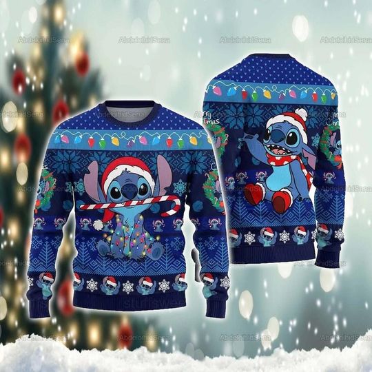 Discover Stitch Christmas Sweater, Stitchmas Santa Hat Ugly Sweater, Lilo And Stitch Christmas Sweatshirt, Ugly Holiday Sweatshirt, Xmas Sweater