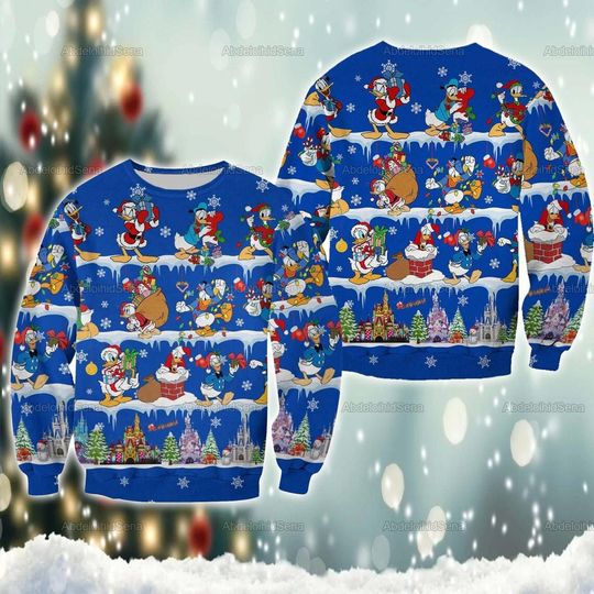 Discover Donald Ugly Sweater, Disney Donald Christmas Ugly Sweater, Donald Duck Christmas Sweatshirt, Disney Cartoon Sweatshirt