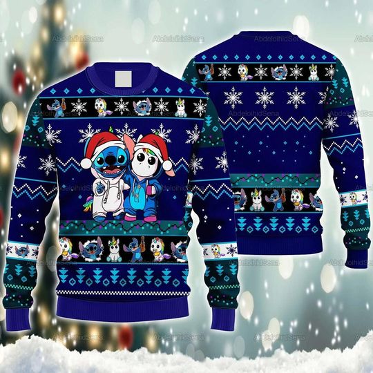 Discover Stitch And Unicorn Ugly Sweater, Disney Stitch Christmas Ugly Sweater, Unicorn Christmas Sweatshirt, Christmas Gift, Woolen Xmas Sweatshirt