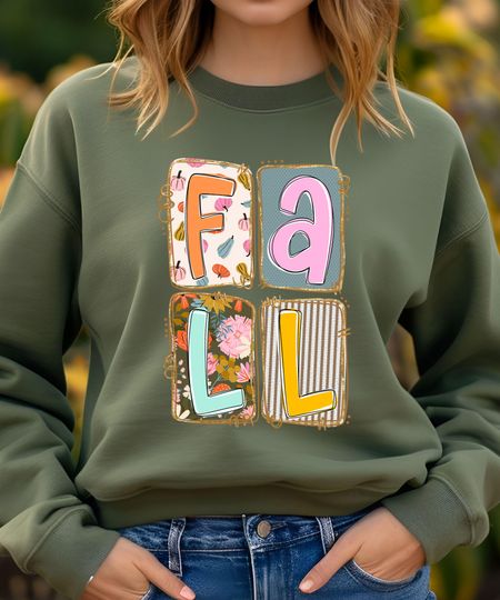 Discover Colorful Fall Shirt Thanksgiving Sweatshirt Autumn Graphic Tee Cute Pumpkin Leaves Retro Letter Fall Top Cozy Fall Outfit Gift Women