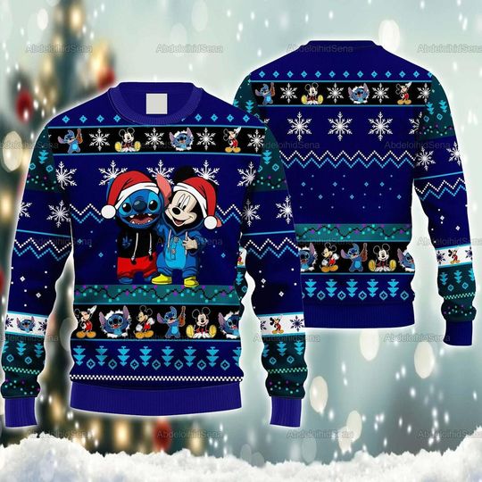 Discover Stitch And Mickey Ugly Sweater, Disney Stitch Christmas Ugly Sweater, Mickey Christmas Sweatshirt, Disney Christmas, Ugly Christmas Sweater