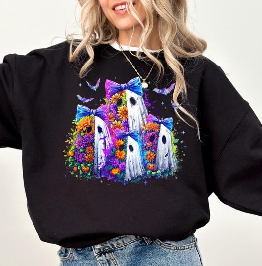 Halloween Lace Ghost Sweatshirt: Spooky Floral Coquette Crewneck
