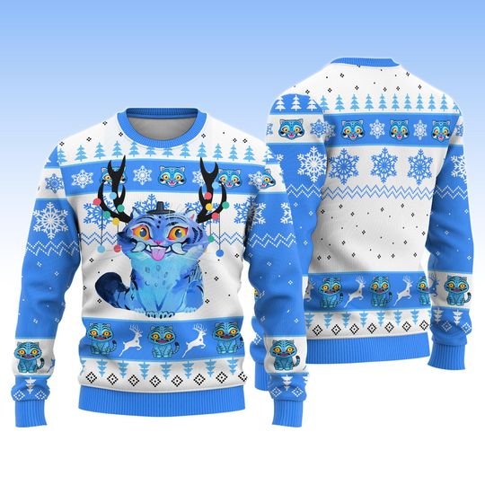 Discover Christmas Derpy Tiger Ugly Sweater, Blue Tiger Xmas Sweater, Demon Tiger Costume Sweater, Kpop Tiger Cosplay Outfit For Kid
