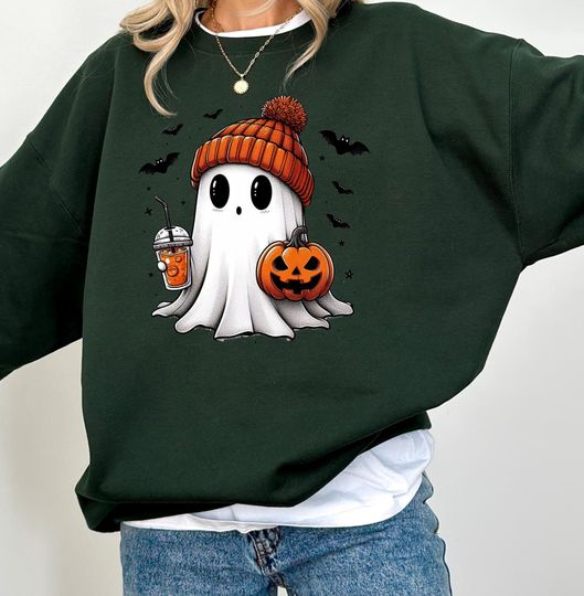 Discover Cute Halloween Ghost Sweatshirt, Halloween Women's Sweaters