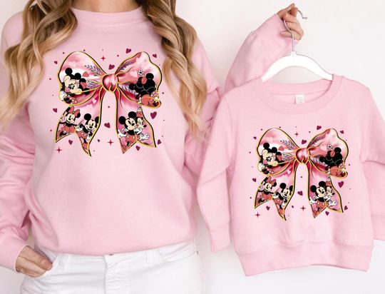 Discover Disney Coquette Bow Sweatshirt, Disneyland Valentines Sweater