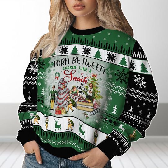 Discover Elf Movie Ugly Christmas Sweater, Funny Torn Better Lookin Like A Snack And Eating One Sweater, Xmas Holiday Gift For Her Him Kids