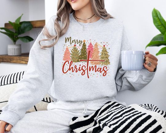 Discover Merry Christmas Sweatshirt, Christmas Tree Sweatshirt, Christian Christmas Sweaters