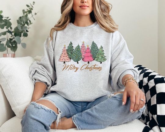 Discover Merry Christmas Sweatshirt, Christmas Tree Sweatshirt, Pastel Colors Xmas Sweaters