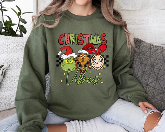Discover Christmas Vibes Grin Sweatshirt, Christmas Monster Sweatshirt, Cute Christmas Sweaters
