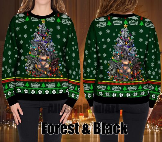 god zilla Ugly Christmas Sweater, Retro Vintage King of the Monsters Unisex Ugly Sweater, Funny Sweater for Family, Christmas Ugly Sweater