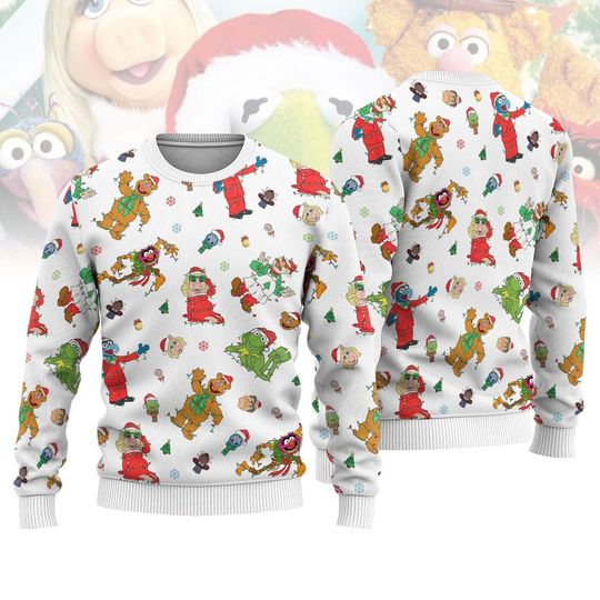 Discover Kermit and Friends Ugly Christmas Sweater, The Muppet Sweater, Funny Cartoon Holiday Sweater, Cozy Festive Outfit, Cute Xmas Gift Idea