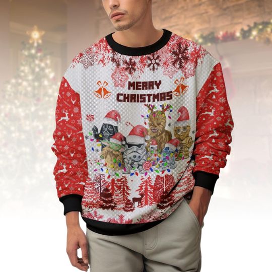 Star Wars Ugly Christmas Sweater, Funny Xmas Sweater, Groot Holiday Ugly Sweater, Christmas Gift for Fans