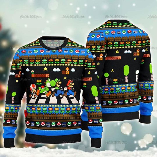 Super Mario Ugly Sweater, Super Mario Video Game Christmas Sweater, Christmas Sweatshirt for Men