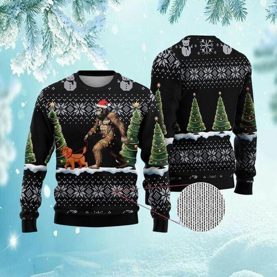 Bigfoot Ugly Christmas Sweater, Christmas Tree Christmas Sweatshirt, Sasquatch Sweater For Men, Monster Funny Sweater
