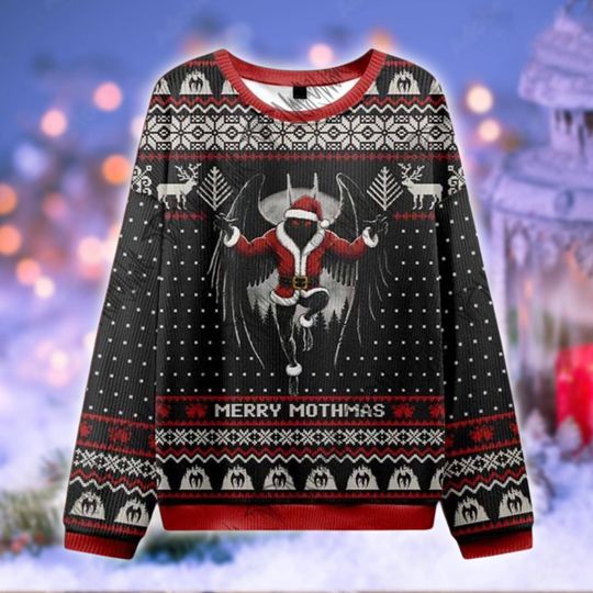 Merry Mothmas Christmas Sweater, Mothman Santa Sweatshirt, Cryptid Holiday Cosplay Jumper, Funny Gothic Xmas Gift, Paranormal Fan Sweater