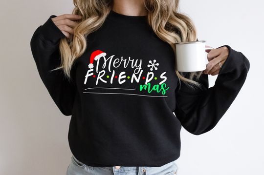 Discover Merry Friendsmas Sweatshirt, Friends Christmas Sweatshirt, Santa Hat Sweatshirt, Christmas Gift, Christmas Family Sweatshirt