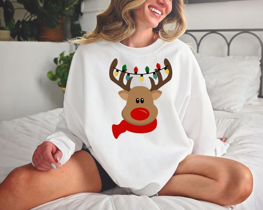 Discover Reindeer Christmas Lights Sweatshirt: Festive Holiday Sweater