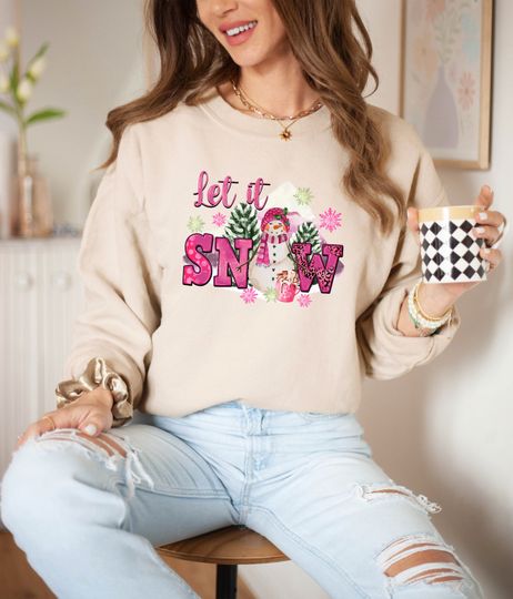 Discover Pink Christmas Snow Sweatshirt: Let It Snow, Snowmen Design