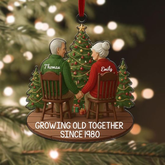 Personalized Couples Christmas Ornament, Growing Old Together Gift, Custom Acrylic Keepsake, Anniversary Holiday Home Decoration
