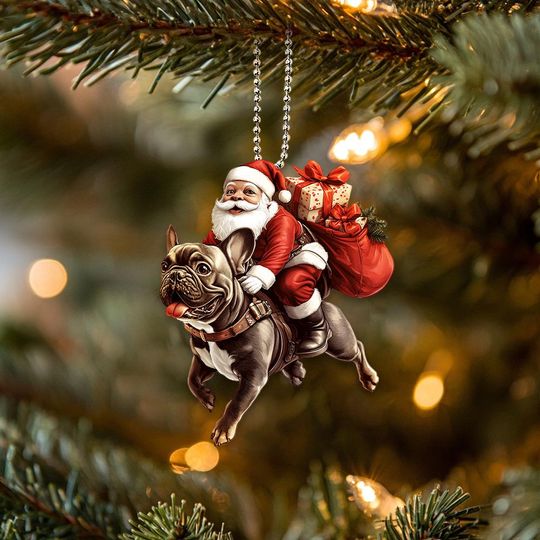 Discover 2D Flat Funny French Bulldog Ornament, Santa and Dog Ornament, Car Hanging Ornament, Christmas Gift, Dog Lover Gifts