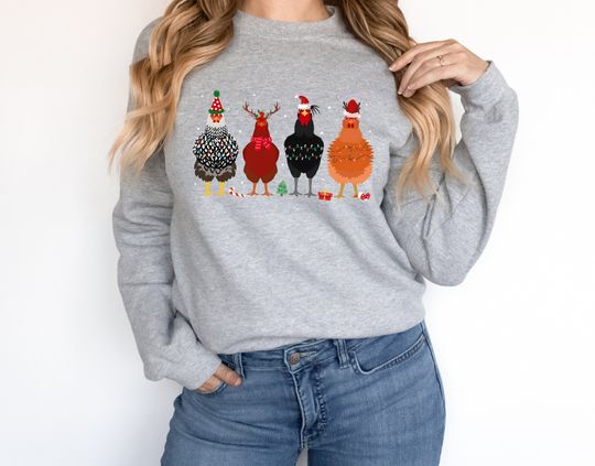 Discover Chicken Christmas Lights Sweatshirt, Farm Animal Christmas Sweatshirt, Funny Christmas Chicken Sweatshirt, Christmas Gift, Farmer Christmas