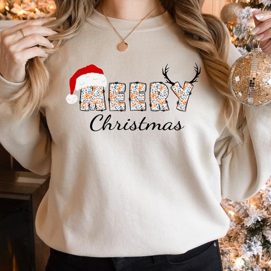 Discover Festive Merry Floral Sweatshirt: Reindeer & Santa Christmas Vibes