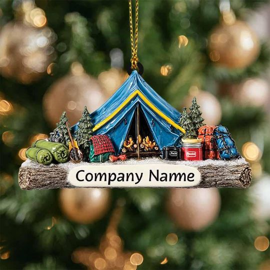 Discover Custom Company Name Camping Ornament, Acrylic Tent Christmas Decoration, Personalized Gift for Hikers, Campers, Outdoor Teams