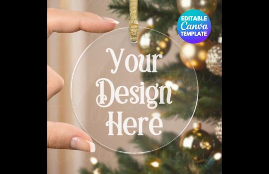 Clear Acrylic Ornament Mockup: Printify Christmas Ornament Canva Template for POD
