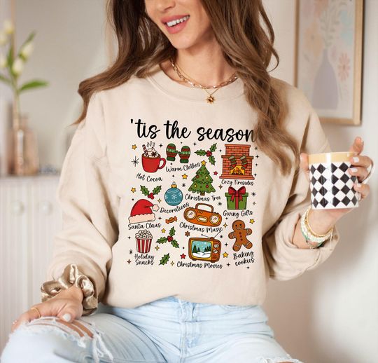 Discover Retro Christmas Collage Sweatshirt: 'Tis The Season Crewneck, Cozy Holiday Gift