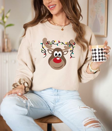 Discover Reindeer Face Christmas Sweatshirt: Cozy Holiday Pullover