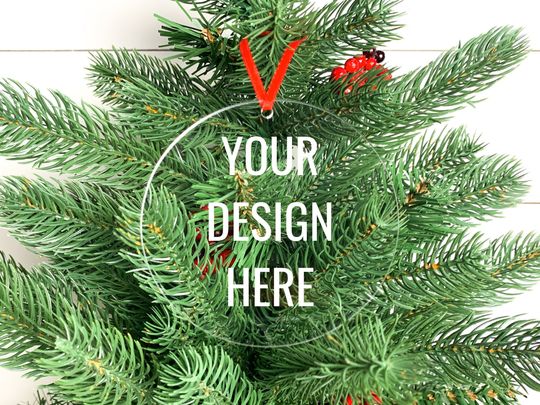 Round Ornament Mockup: Acrylic Farmhouse Style (JPEG)
