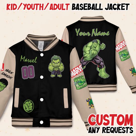 Custom Hulk Hero Baseball Jacket, Kids & Youth Varsity Jacket