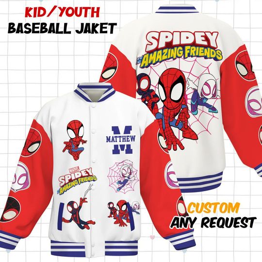 Custom Spidey And His Amazing Friends Varsity Jacket, Kids Varsity Jacket