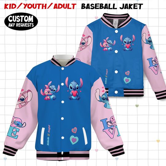 Discover Disney Stitch Angel Baseball Jacket, Stitch Varsity , Disney Couple Jacket, Disney Trip Streetwear Jacket, Stitch Love Shirt