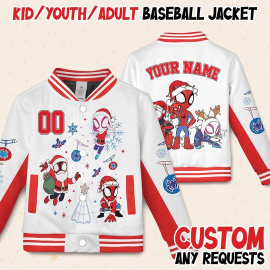 Discover Custom Spidey And His Amazing Friends Christmas Varsity Jacket, Kids Varsity Jacket, Spiderman Baseball Jacket, Christmas Spidey Shirt