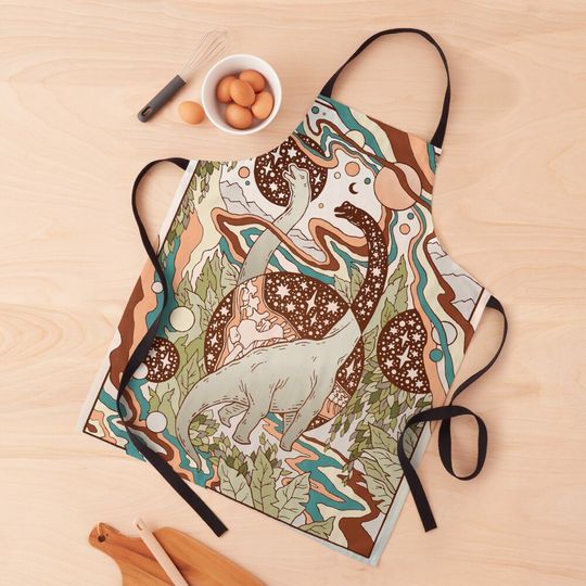 Discover Jurassic Portal | Retro Rainbow Palette | Dinosaur Science Fiction Art Apron