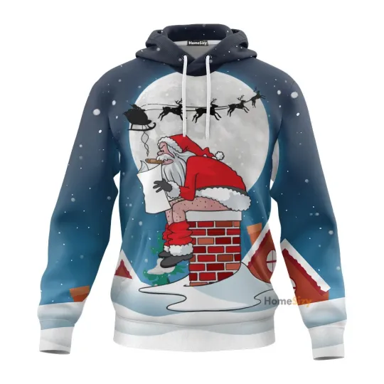 Discover Santa Claus Sitting On Christmas Chimney Funny   3D Hoodie QT309806