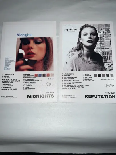 Discover Taylorr Swifts Albums Midnights And Reputation Canvas Print Posters 12’’ X 8’’