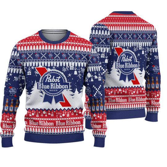 Christmas Pabst Blue Beer Ugly Sweater, PBR Sweater Men, Beer Lover Shirt, Beer Christmas Sweater, Woman Sweater, Drinking Party Gift