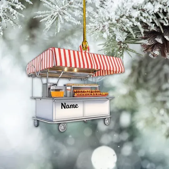 Discover Personalized Hotdog Cart Christmas Ornament, Hotdog Counter Christmas Ornament, Hotdog Ornament Gift, Hot Dog Lovers Xmas Gift