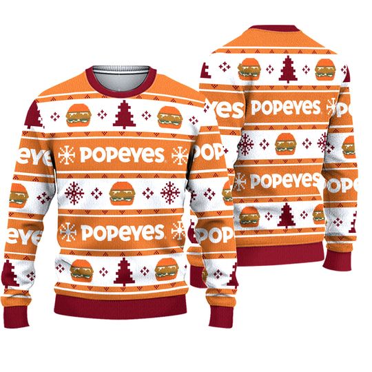 2019 Limited Edition Large Popeyes Chicken Sandwich Ugly Christmas Xmas Sweater