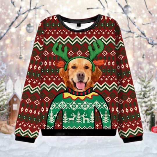 Golden Retriever Ugly Christmas Sweater, Funny Dog Reindeer Jumper, Pet Lover Xmas Gift, Dog Mom Holiday, Merry Woofmas Apparel