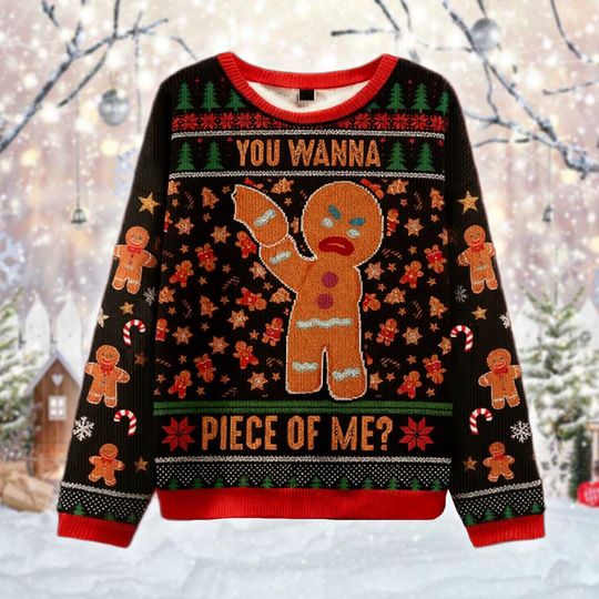 Discover Angry Gingerbread Man Ugly Christmas Sweater, Funny Holiday Jumper, You Wanna Piece Of Me, Xmas Party Gift, Green Monster