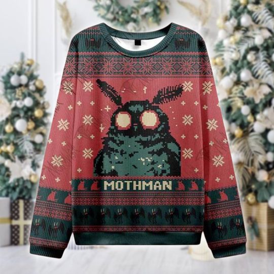 Discover Mothman Ugly Christmas Sweater, Cryptid Holiday Jumper, Funny Moth Monster Xmas Shirt, Weird Gift for Him Her
