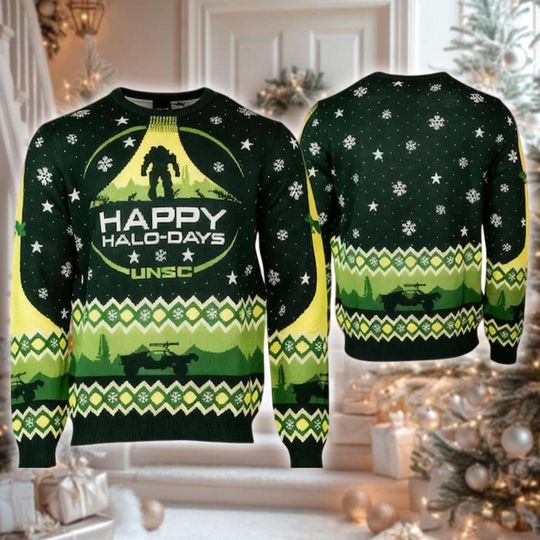 Video Game Sci-Fi Xmas Sweater, Happy Gaming Holiday Sweatshirt, Combat Shooter Crewneck Jumper, Funny Gift for Gamer