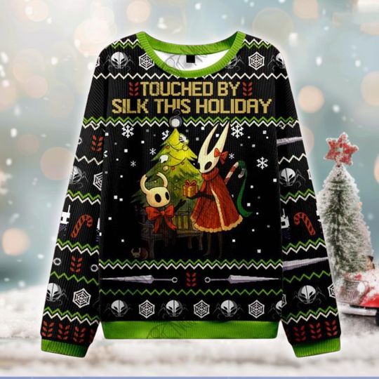 Discover Touched By Silk Holiday Ugly Christmas Sweater, Hollow Insect Game Cosplay Sweatshirt, Funny Gamer Xmas Gift for Fans, Bug Knight Jumper