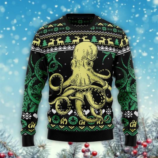 Discover Giant Kraken Octopus Ugly Christmas Sweater, Sea Monster Jumper, Tentacles Holiday Gift, Nautical Theme