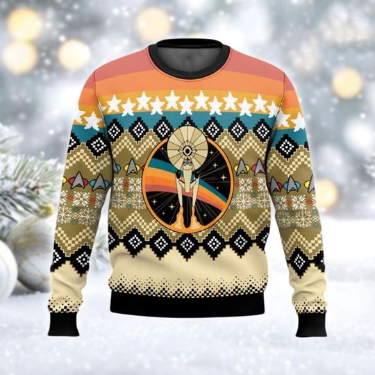 Discover Retro Starship Ugly Christmas Sweater, Sci-Fi Galaxy Xmas Jumper, Space TV Show Holiday Sweatshirt, Gift For Trekkie