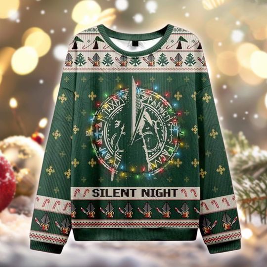 Silent Night Ugly Christmas Sweater, Fantasy Warrior Holiday Jumper, Gamer Christmas Sweatshirt, Medieval Game Gift for Him Her